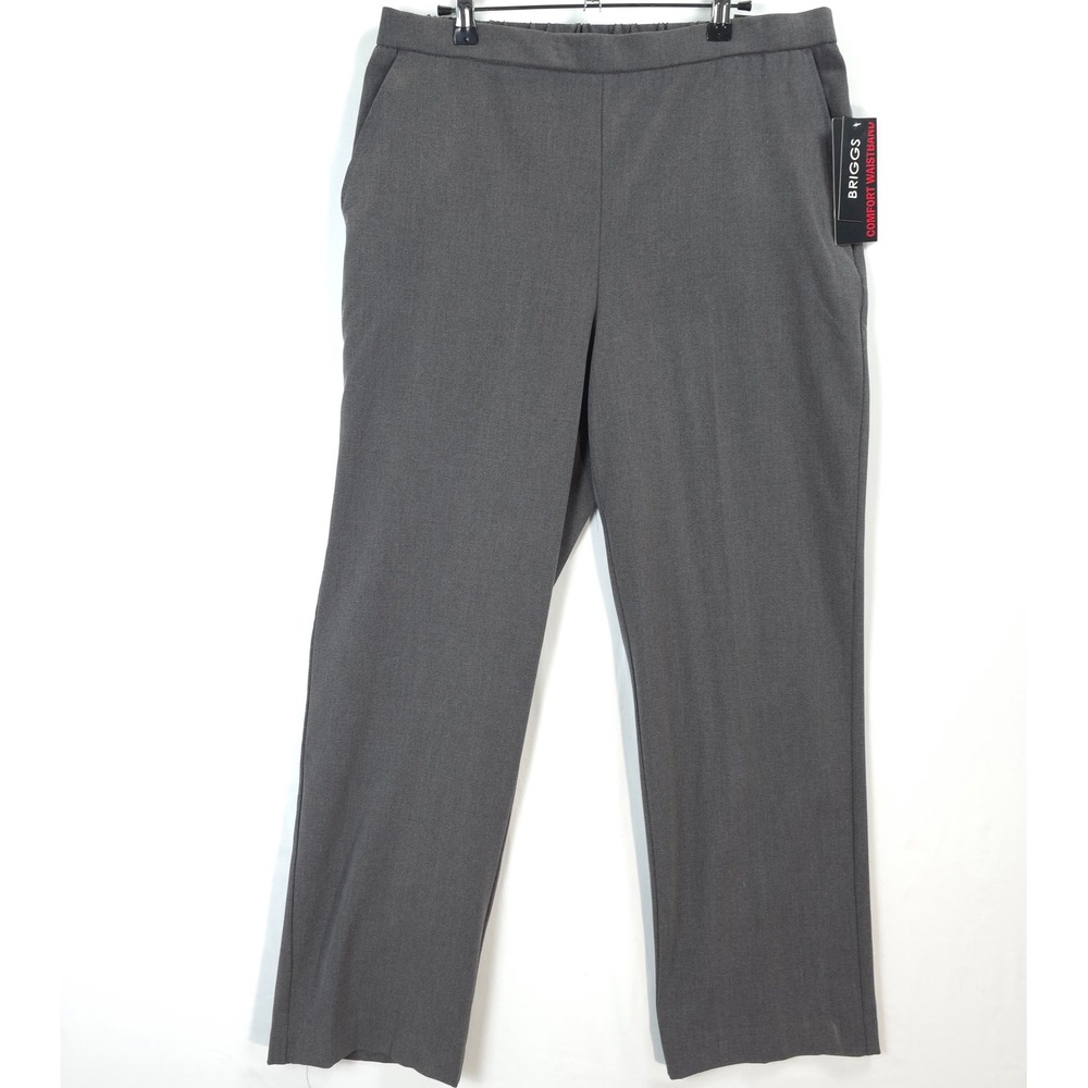Briggs Womens Pants 14 Gray Comfort Waist Pull On Stretch Straight Leg Office